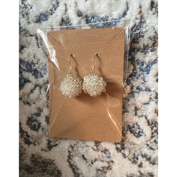 925 Sterling Silver Festive Wire Ball hooked earwire Earrings, Short Dangle, - Picture 9 of 10